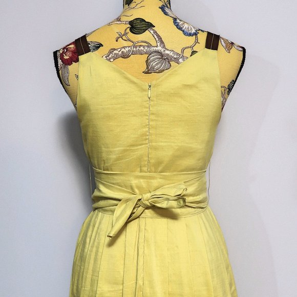 Lida Baday Yellow Belted Pleated Midi Dress 2 - Picture 7 of 12